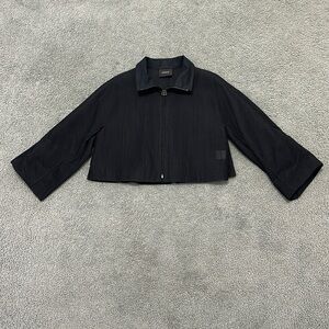 Akris Cotton Stitched Pleat Zip Jacket Semi Sheer Cropped Boxy size 8